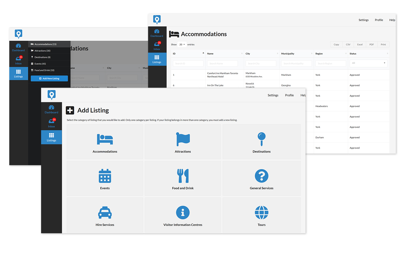 Haven Destinations Dashboard Screenshots